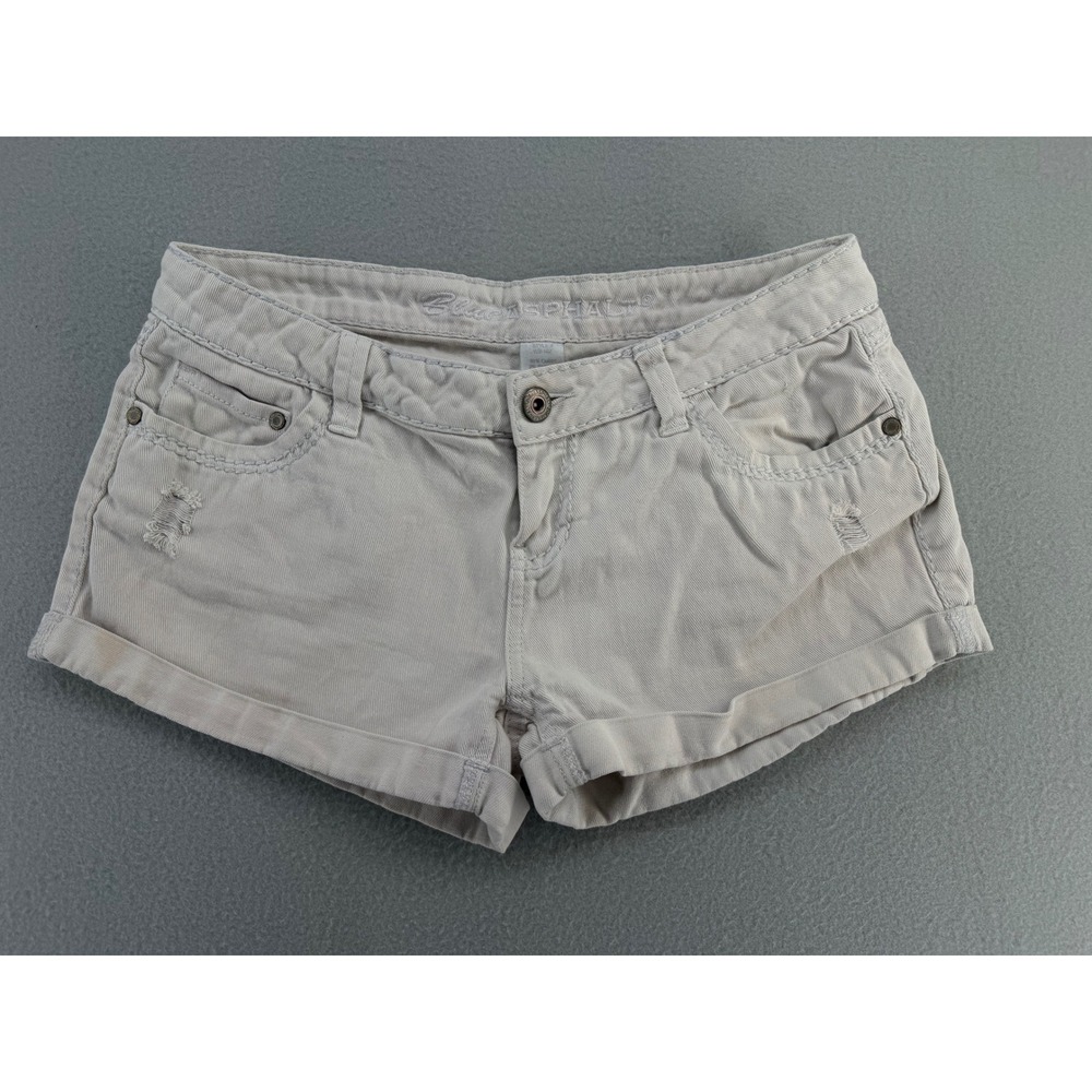 Blue Asphalt Womens Size 9 Gray Distressed Cuffed Denim Shorts Low Rise WS-102